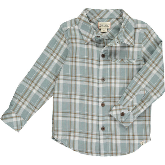 me and henry, long sleeve, blue and white, plaid, collared, dress shirt, boy, toddler