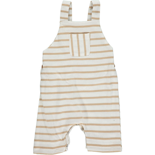 Me & Henry Dandy Jersey Overalls - Tan & White Stripe boy romper, shorts, onesie, neutral color, beige, little boy, baby boy