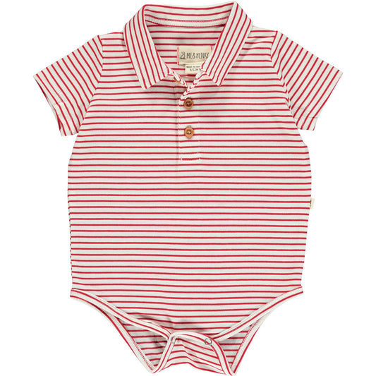 me and Henry jetty red stripe polo jersey onesie, baby boy, little boy, short sleeve, red, white, stripe, onesie, one piece