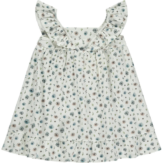ettie and h lili white blue/pink floral dress, little girl, baby girl, neutral, spring, summer, sleeveless, dressy, cotton, play dress