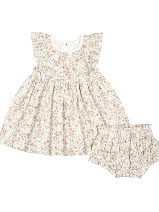 makemake flutter sleeve summer dress in mauve floral white fabric