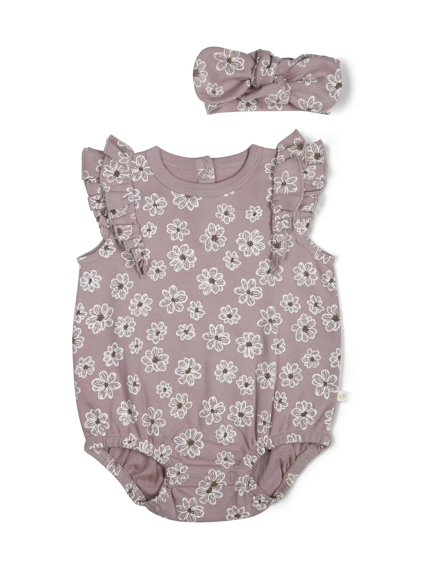 Makemake Organics Organic Flutter Bubble Onesie – Daisies plum cream floral purples