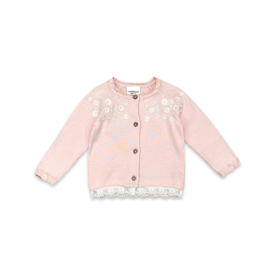 viverano pink floral embroidered cardigan organic cotton
