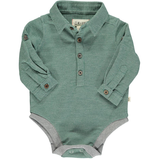 me and henry, green, sage, long sleeve, onesie, dress shirt, collar, 100% cotton