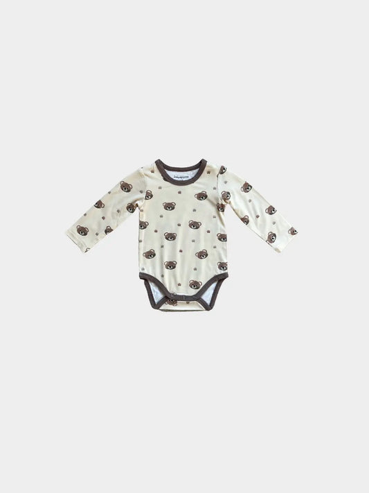 baby boy, long sleeve onesie, bear, bamboo cotton