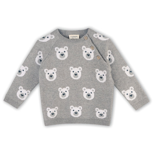 viverano organic cotton, polar bear, sweater, in gray, button neck