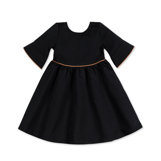 hope and henry, black, 3/4 sleeve, dress, girls, suede piping, fall, winter, classic