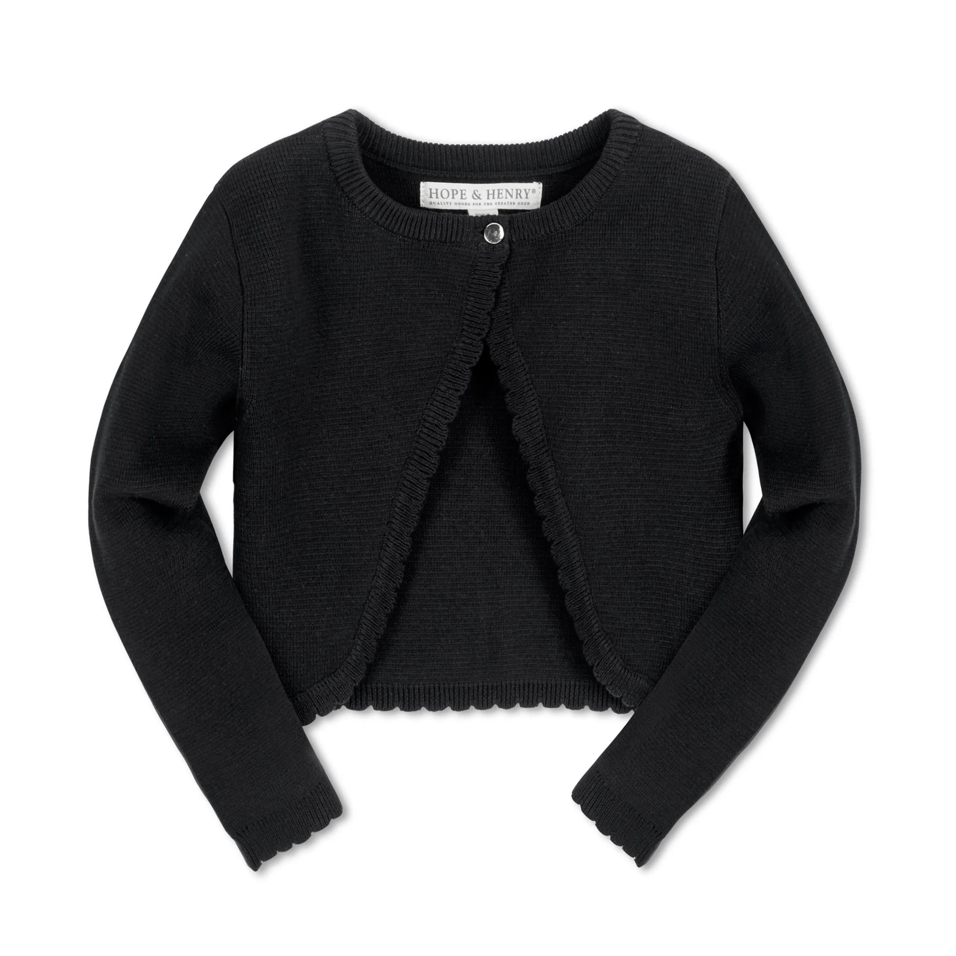 hope and henry, black, long sleeve, scalloped edge, cardigan, holiday, christmas, sweater