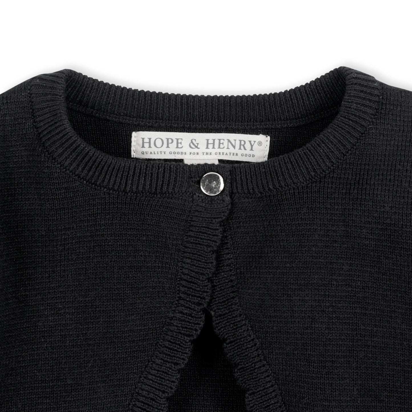 Hope and Henry Organic Cropped Milano Cardigan – Black Scallop Edge