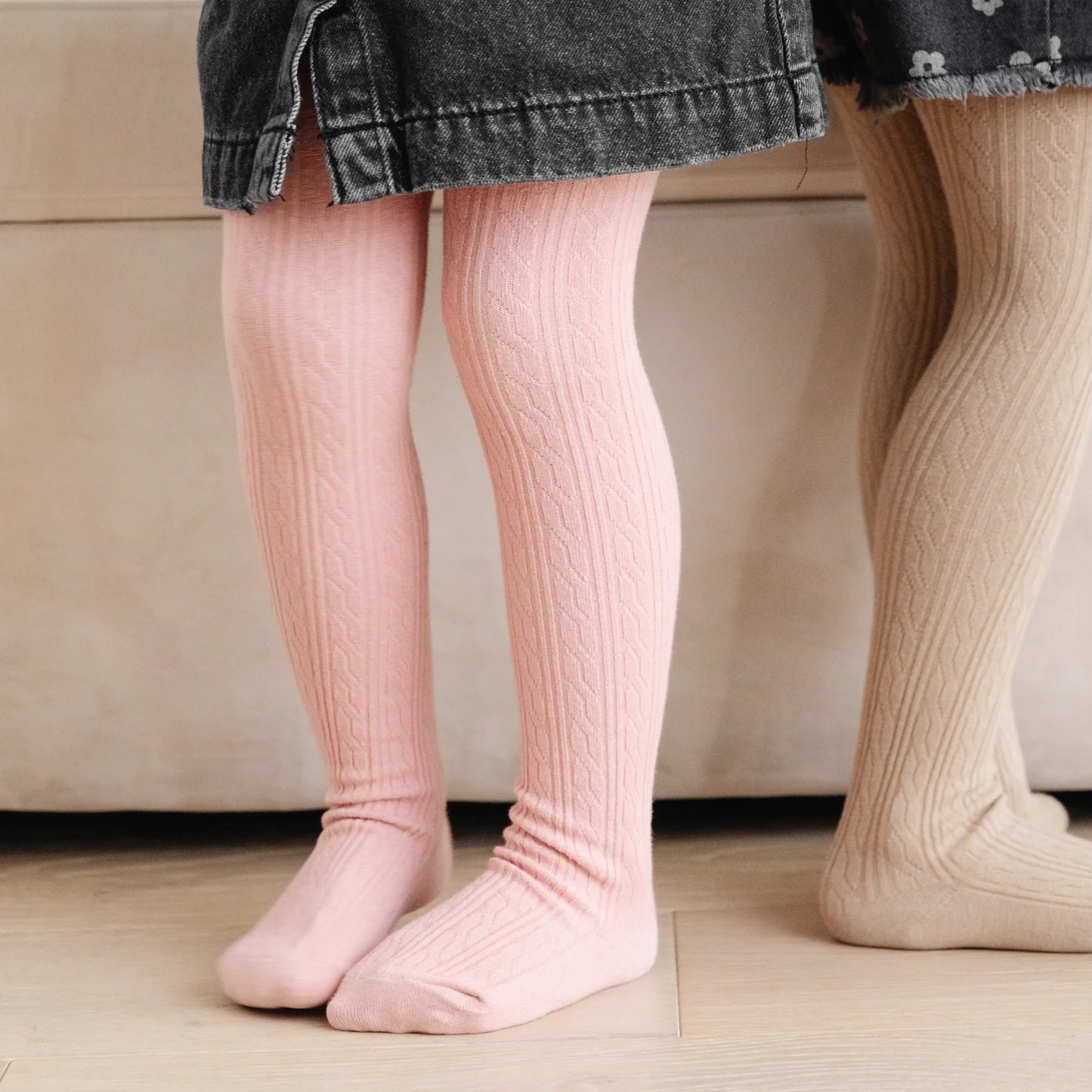 Little Stocking Company Blush Pink Cable Knit Tights