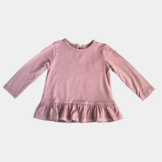 babysprouts, dark mauve, peplum ruffle tunic top for the girls in a soft bamboo cotton perfect for fall and winter months