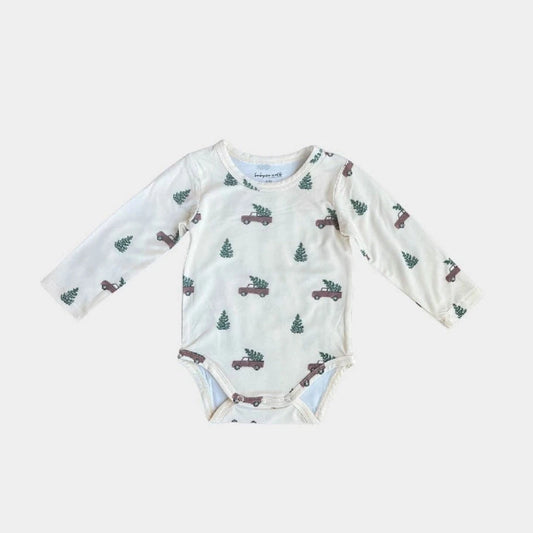 babysprouts bamboo cotton long sleeve christmas truck onsie
