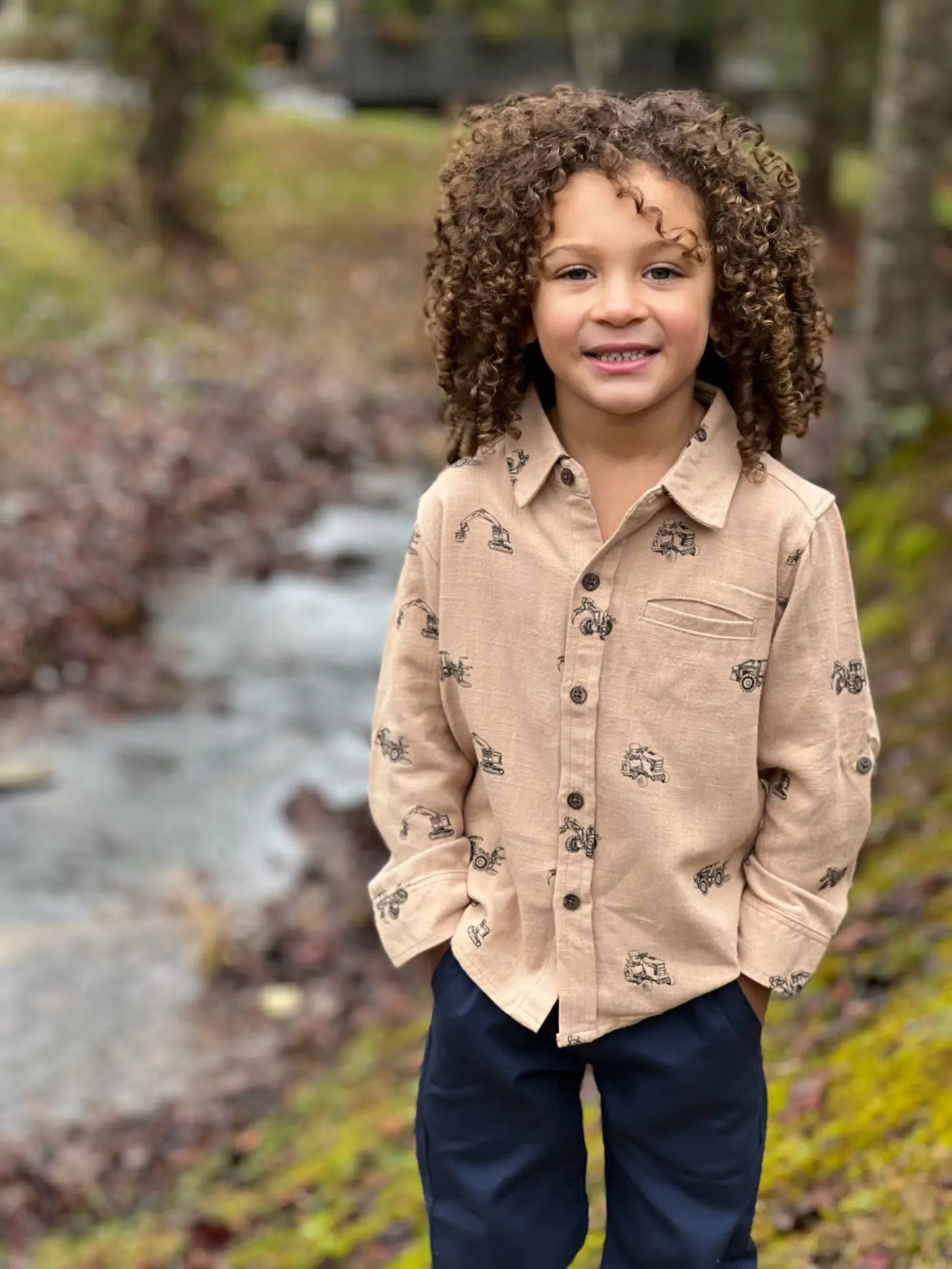 Child wearing Me & Henry Atwood Construction Printed Woven Shirt