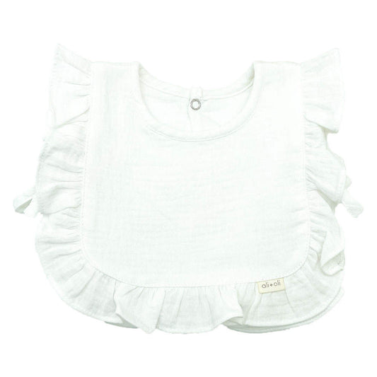 cotton muslin white bib ruffle detail 