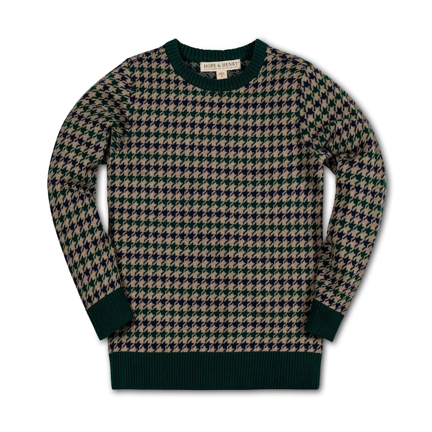 Hope and Henry camel, navy, and green houndstooth sweater, holiday photos, little boy, christmas sweater, holiday knitwear, long sleeve