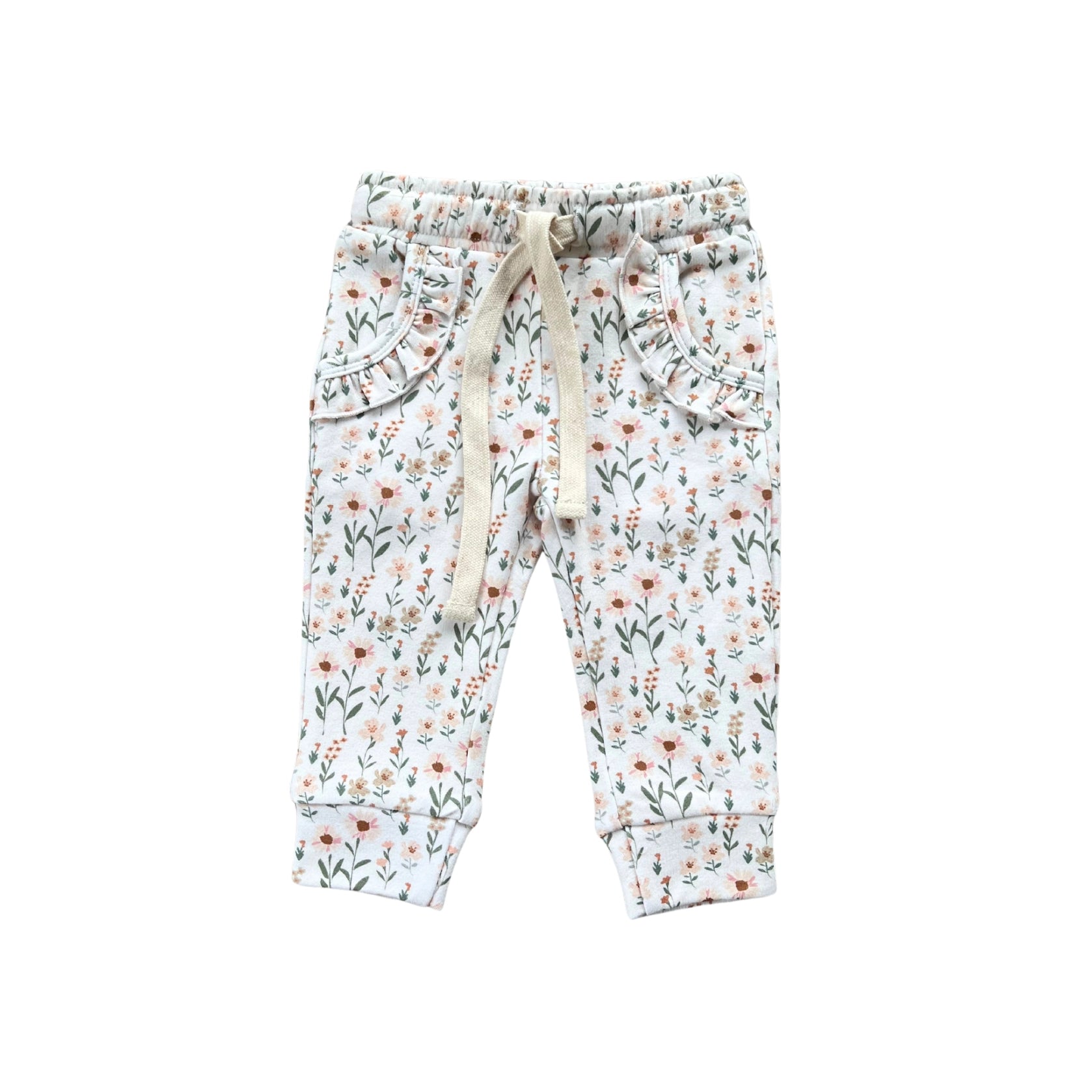 babysprouts, daisy, floral, joggers, sweatpants, pockets, girl, toddler
