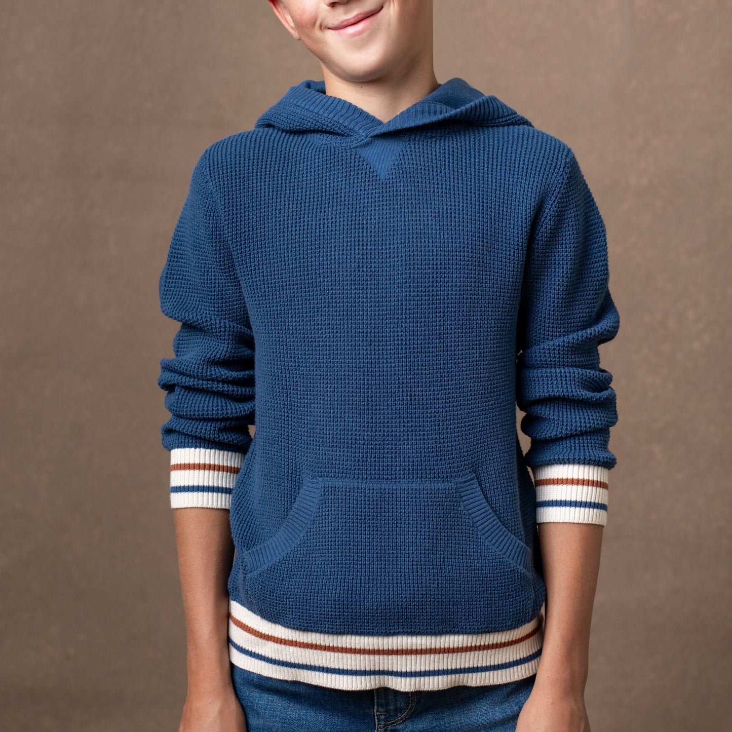 Hope and Henry Organic Kanga Sweater Hoodie – Dark Blue w/Tipping