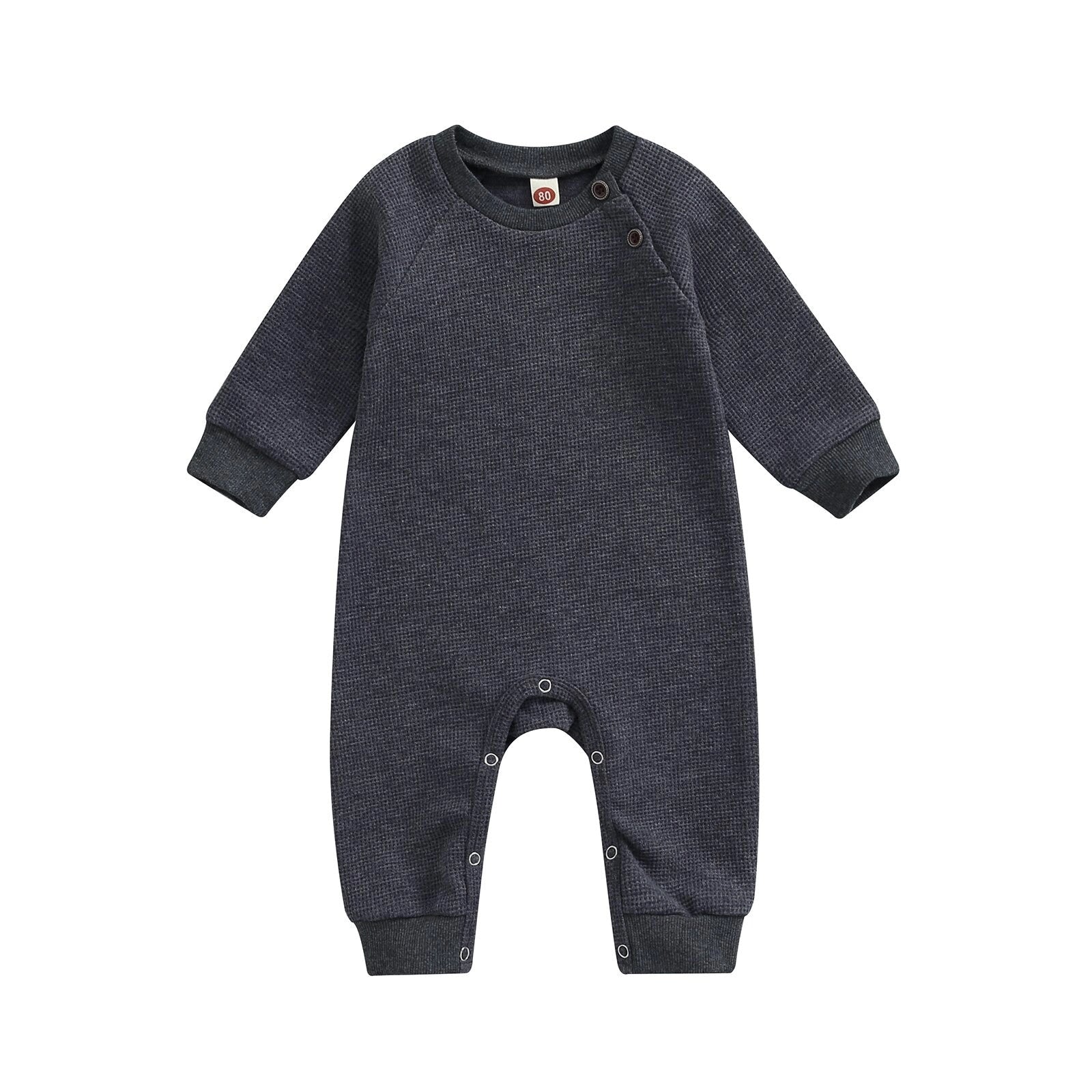 dark gray waffle jumpsuit long sleeve baby boy pajamas playwear