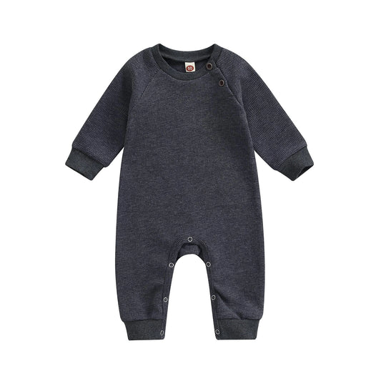 dark gray waffle jumpsuit long sleeve baby boy pajamas playwear
