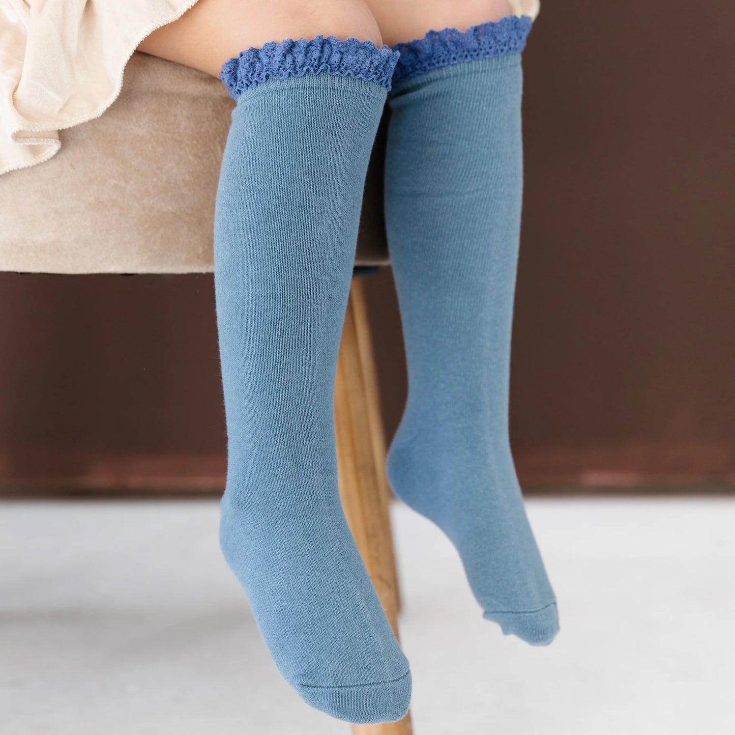 Little Stocking Company Lace Top Knee High Socks - Denim