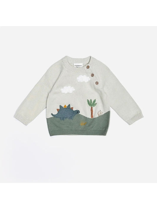 viverano dino button pullover sweater teal and cream baby boy dinosaurs