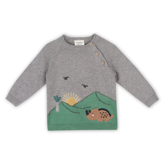 viverano raglan gray knit sweater with a dinosaur baby boy