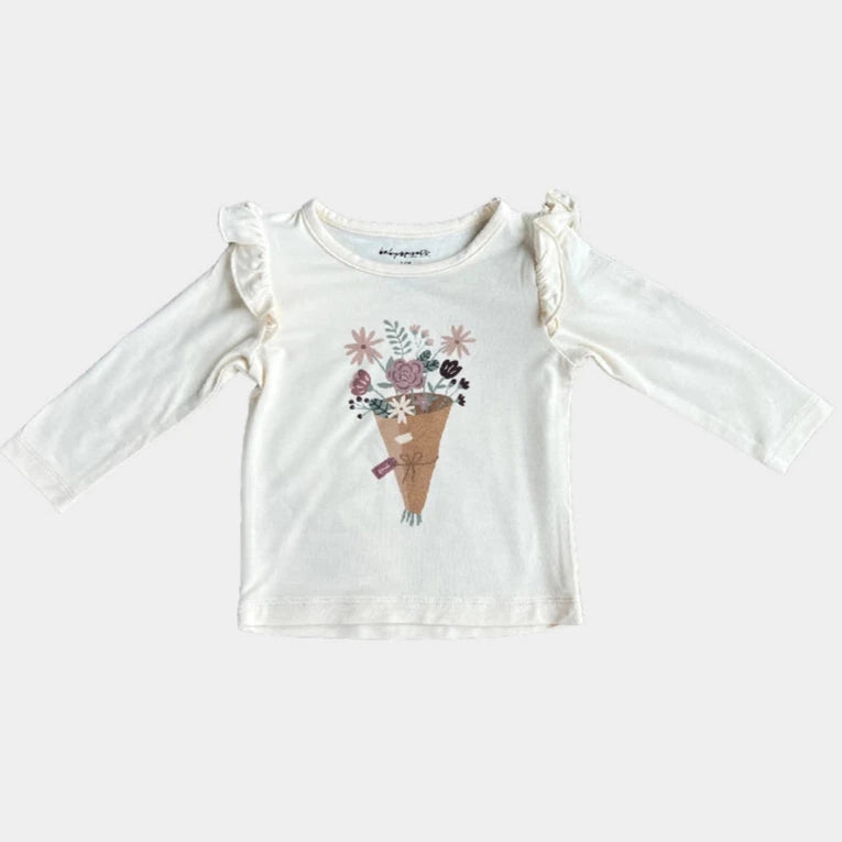 babyspouts, bamboo cotton, long sleeve, little girl, baby, shirt, floral, white