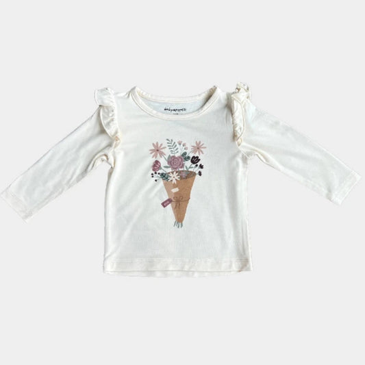 babyspouts, bamboo cotton, long sleeve, little girl, baby, shirt, floral, white