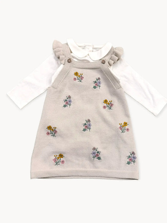 Viverano Organics Floral Embroidered Tunic Baby knit Dress Set baby girl ruffle overall dress