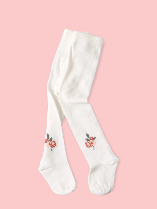 viverano white organic cotton tights floral detail 