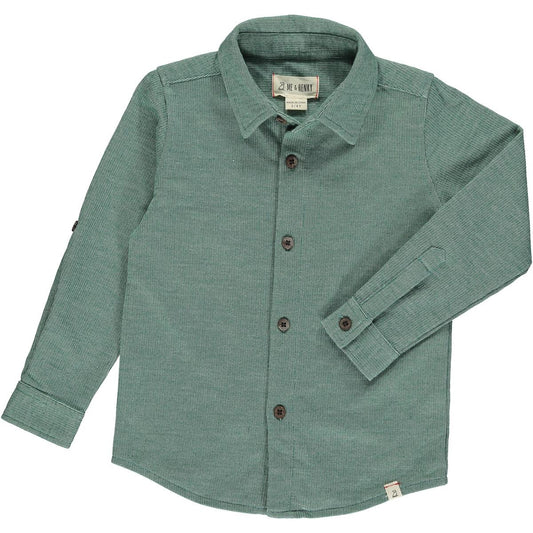 me and henry, green, collared, long sleeve, collared shirt, 100% cotton, fall, dress shirt