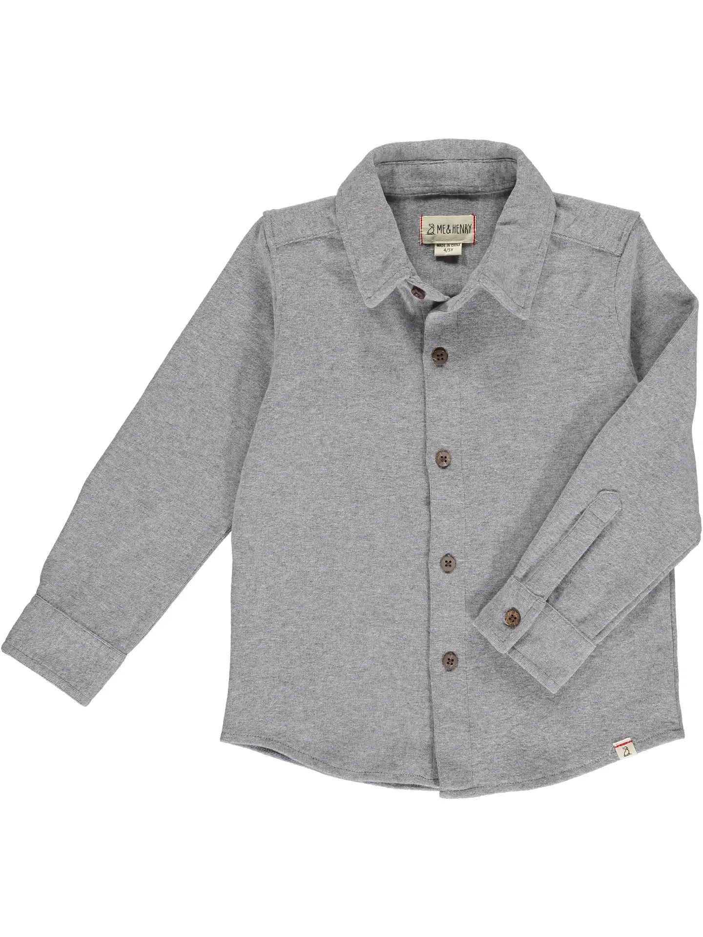 me and Henry grey cotton Columbia jersey collared shirt long sleeve