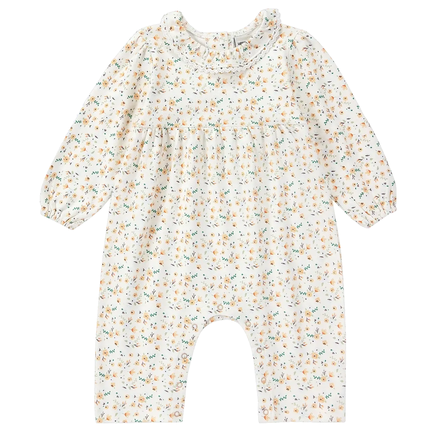 organic cotton baby girl peach floral romper lace collar long sleeve pjs
