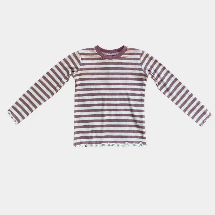 babysprouts, bamboo cotton, long sleeve, tee, mauve, striped, girls, toddler