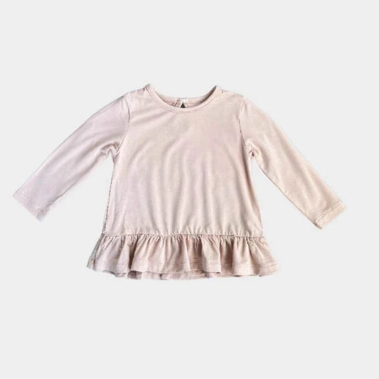 baby sprouts, blush, pink, girls, peplum, tunic, top, long sleeve, ruffle bottom, bamboo jersey cotton