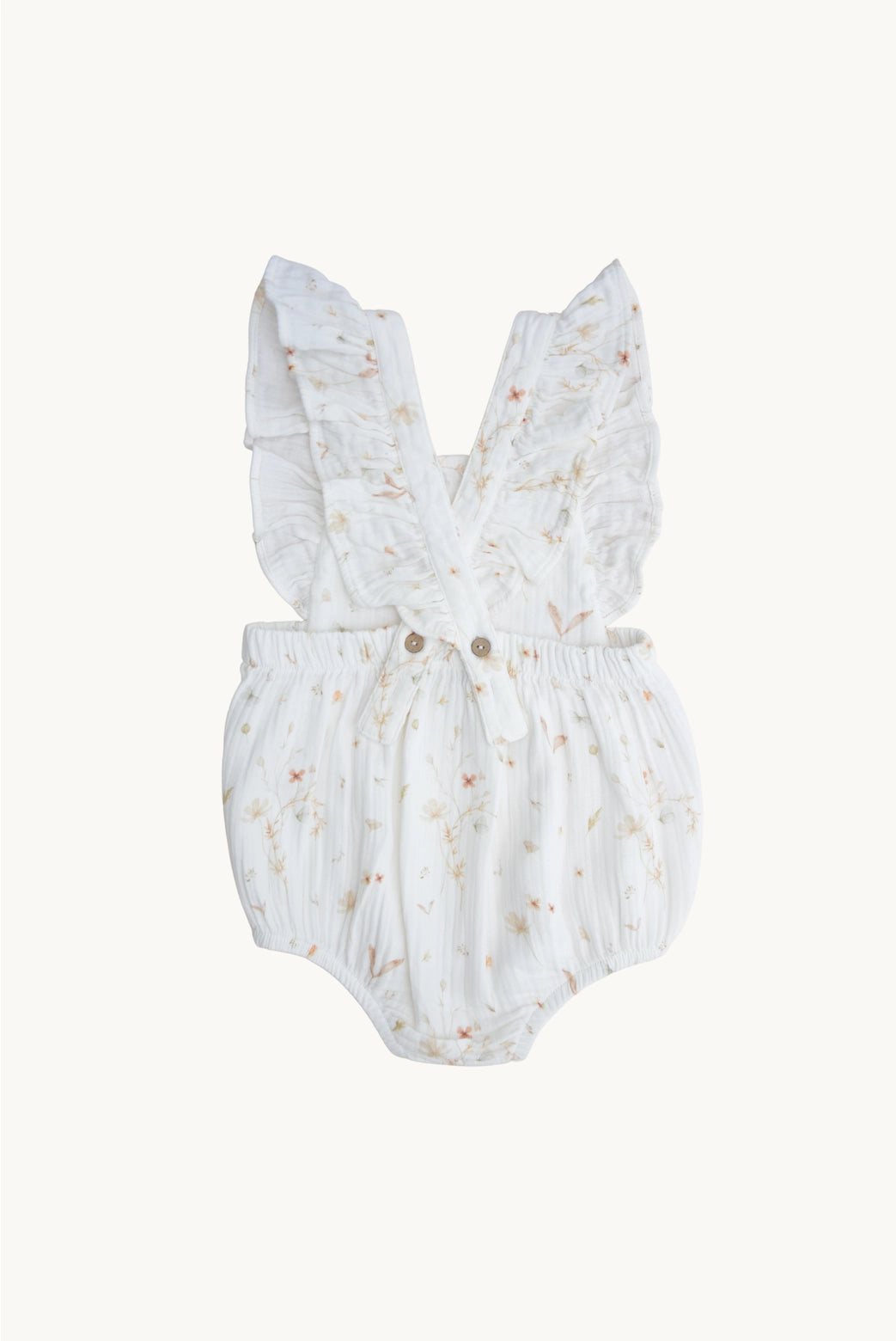 Eli and new organic cotton muslin girls romper best seller white with soft floral detail neutral 