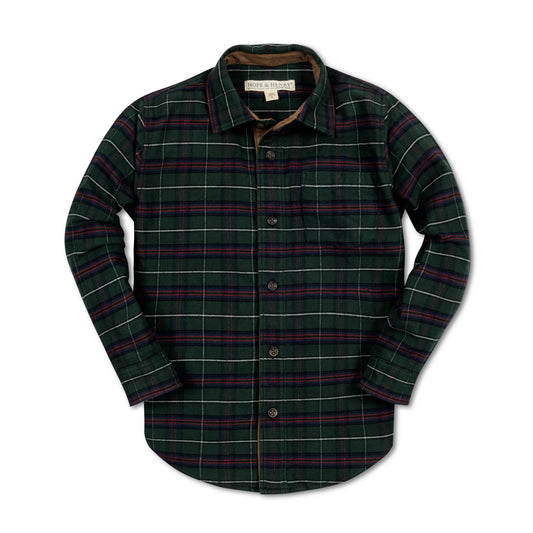 Hope and henry, merry pine, plaid, button up long sleeve shirt, flannel, holiday, christmas