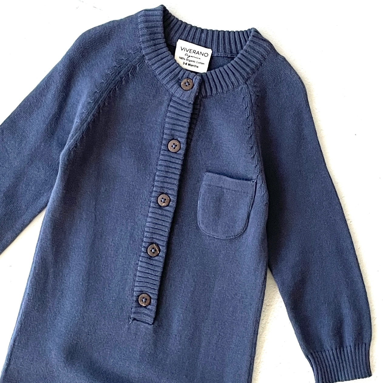 Viverano Organics Milan Earthy Sweater Knit Baby Button Jumpsuit (Organic) – Dusty Blue