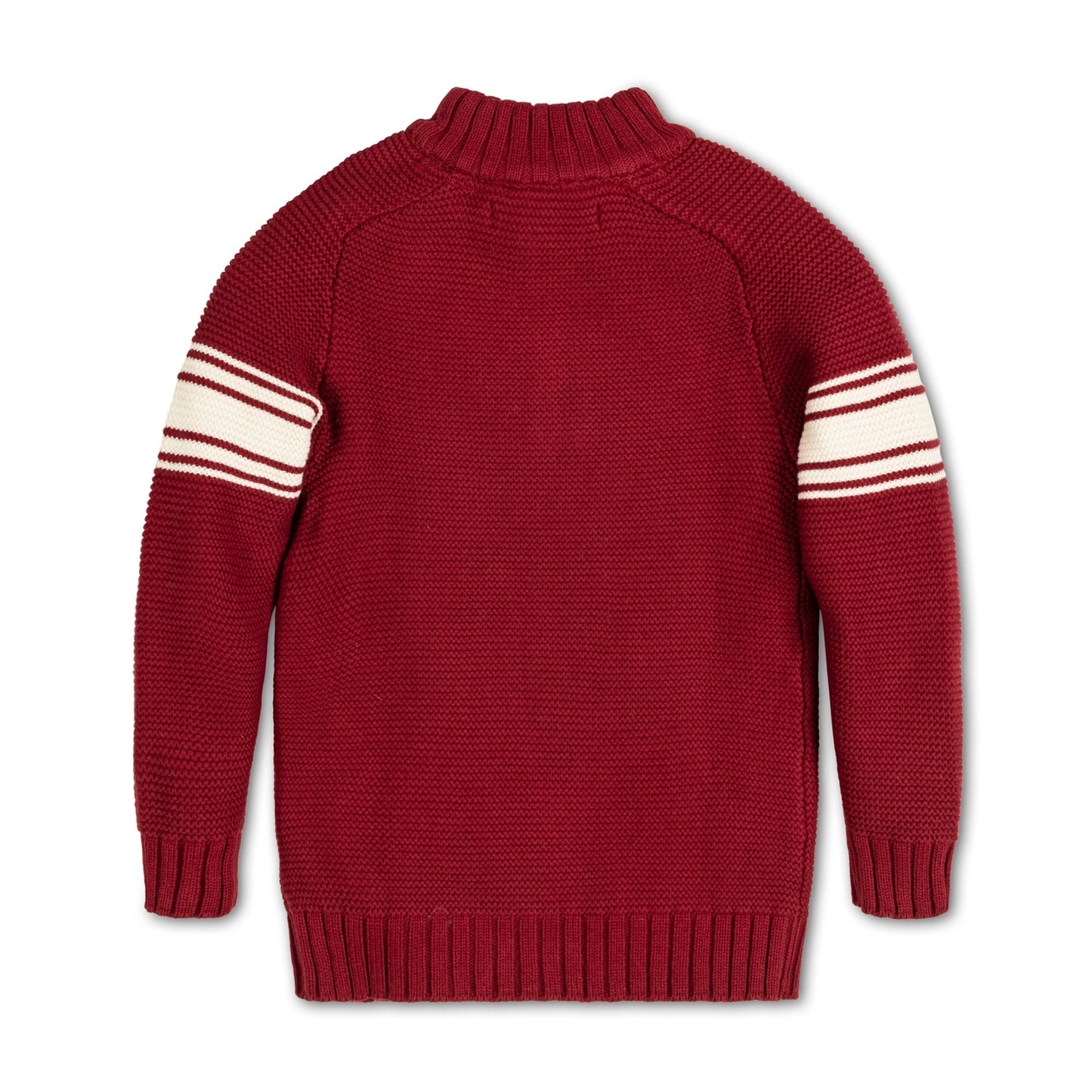 Hope and Henry Mock Neck Kanga Sweater – Dark Red with Sleeve Stripes