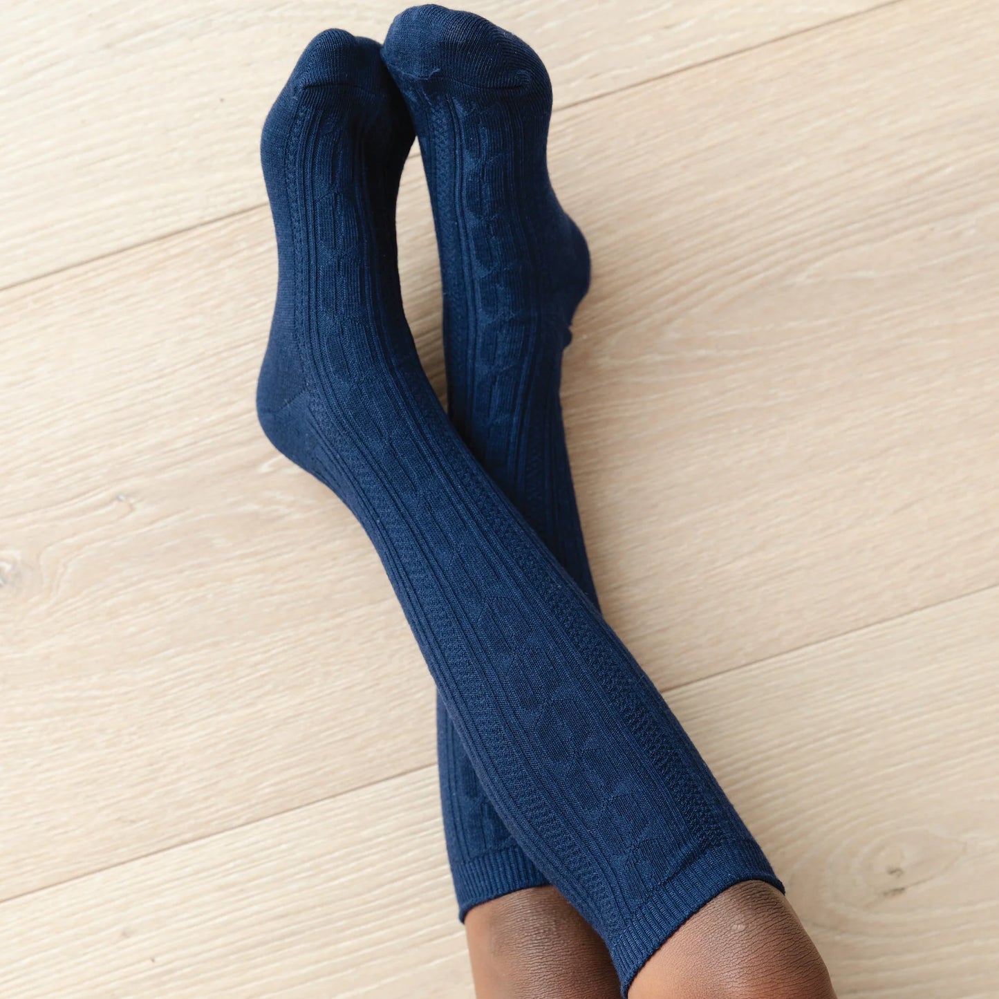 Little Stocking Company Navy Cable Knit Knee High Socks