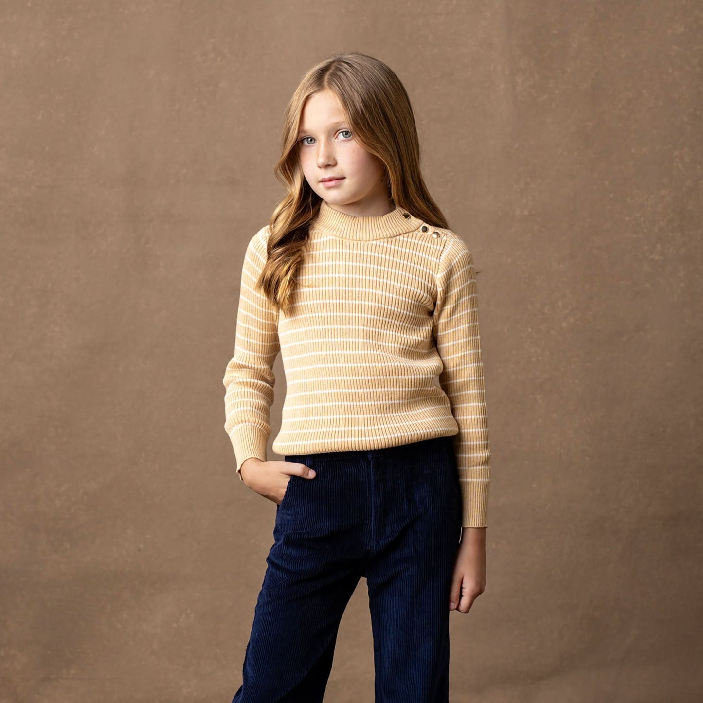 Hope and Henry Organic Mock Neck Sweater – Oatmeal Heather Stripe