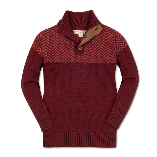 hope and henry, oxblood, burgundy, sweater, mock neck, herringbone, boys