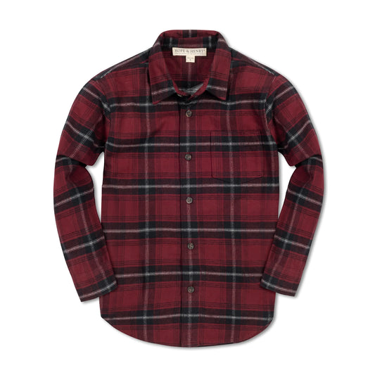 hope and henry, flannel, oxbood plaid, long sleeve button up collared shirt, holiday, christmas