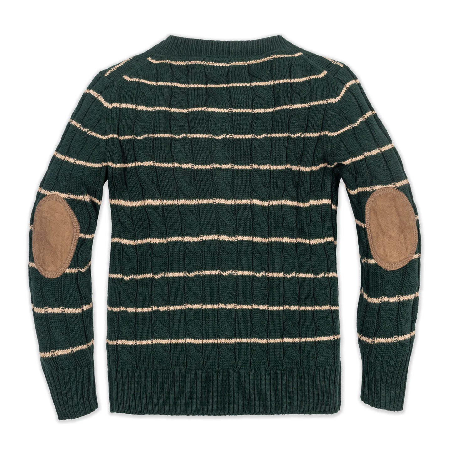 Hope and Henry Organic Sweater Henley w/Elbow Patches – Pine Green Cable Stripe