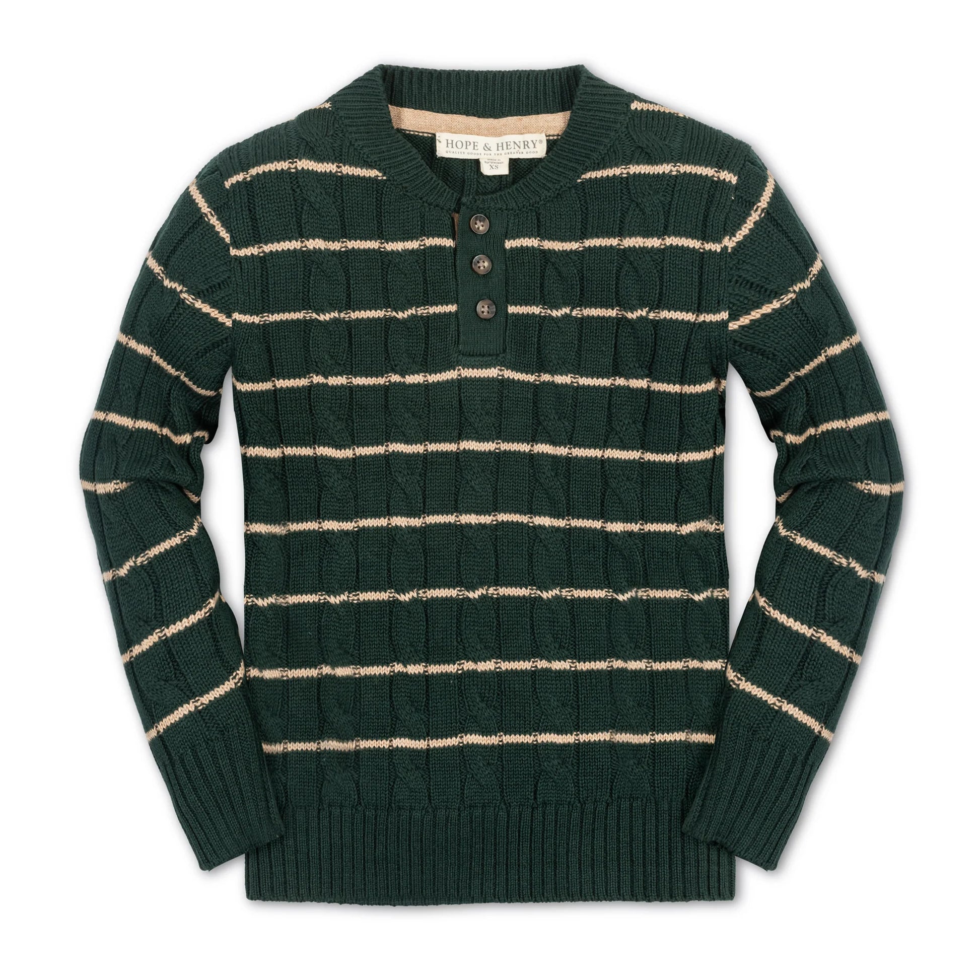 hope and henry, pine, green, tan, stripe, henley sweater, boy, holiday, christmas, fall