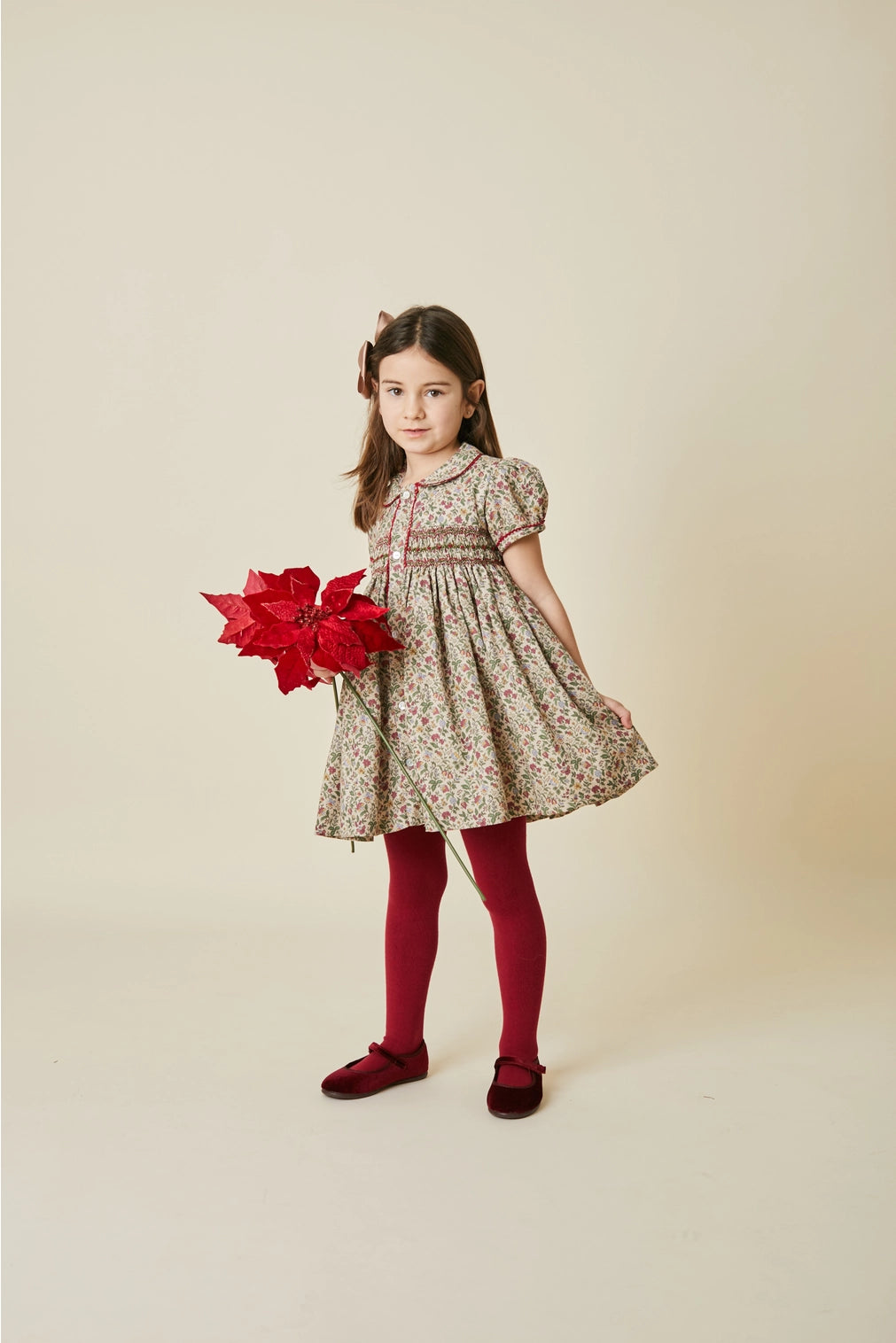 Pi&Pa Poinsettia Christmas Smock Knitted Girl's Dress