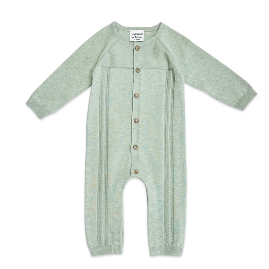 viverano pointelle cable knit jumpsuit, sage heather, button front, playsuit, boy, girl, romper, baby, sweater knit