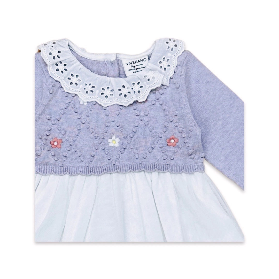 Viverano Organics Floral Embroidered Knit Tutu Dress (Organic Cotton) - Lilac Heather
