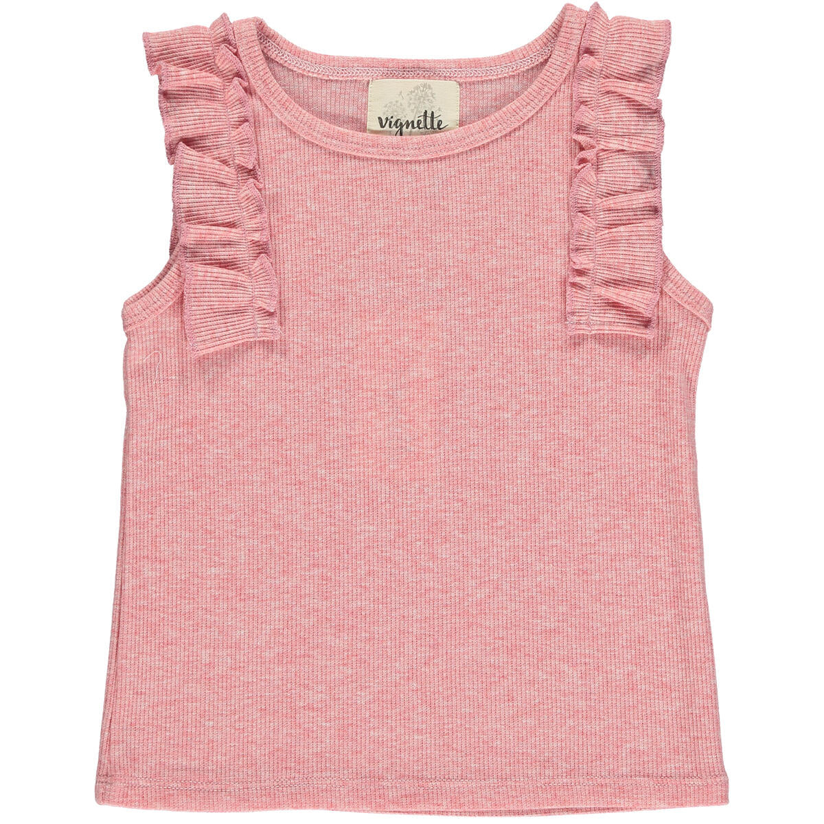 vignette, pink, tank top, sleeveless, ruffles, cotton, little girl, toddler, baby, girl, summer, spring