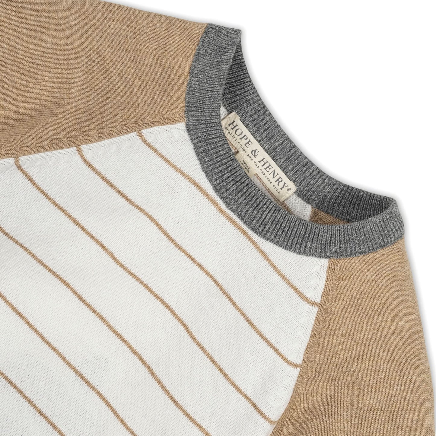 Hope and Henry Organic Raglan Sweater – Camel Heather Colorblock